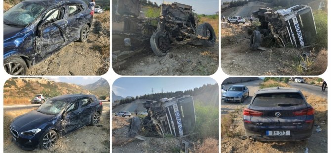 Girne Değirmenlik anayolunda kamyon iki araca çarptı!