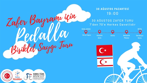 “Zafer Bayramı için Pedalla Bisiklet Saygı Turu” bugün Girne Kapısı’nda saat 19.00’da yapılacak