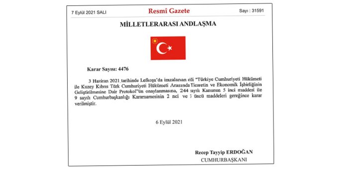 TC ile KKTC arasındaki protokol onaylanarak yürürlüğe girdi