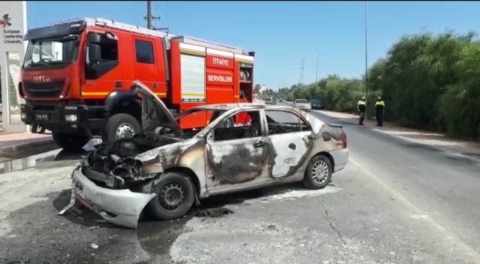 Gazimağusa’da korkutan kaza! Araç kül oldu
