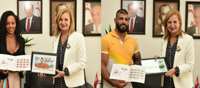 Olimpik Sporcular Redif ve Yavuz’a resimlerinin yer aldığı pullar törenle takdim edildi