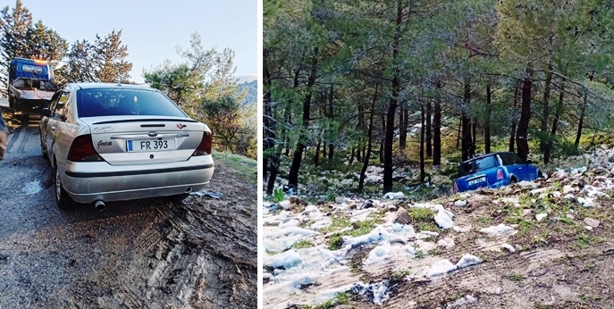 Kar yağışı ve buzlanma nedeniyle iki araç kontrolden çıktı