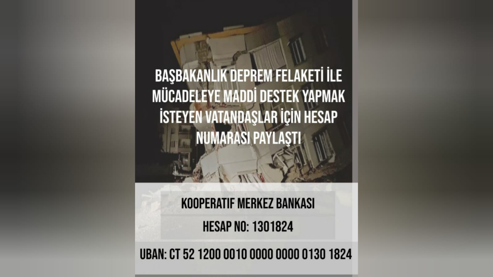 Başbakanlık deprem felaketi ile mücadeleye maddi destek yapmak isteyen vatandaşlar için hesap numarası paylaştı