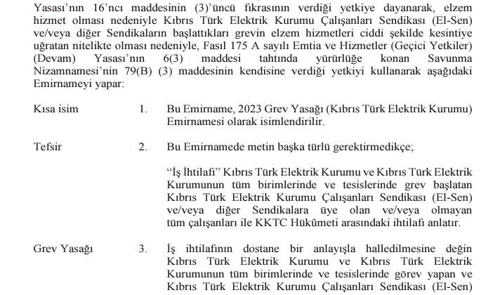 Bakanlar Kurulu Elektrik Kurumu’ndaki grevi yasakladı