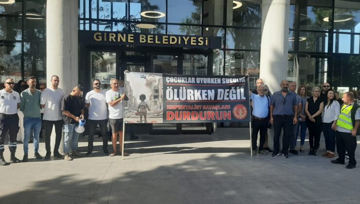 Dev-İş, savaşları ve masum insanların öldürülmesini protesto etmek ve mağdur Filistin halkına destek için eylem yaptı